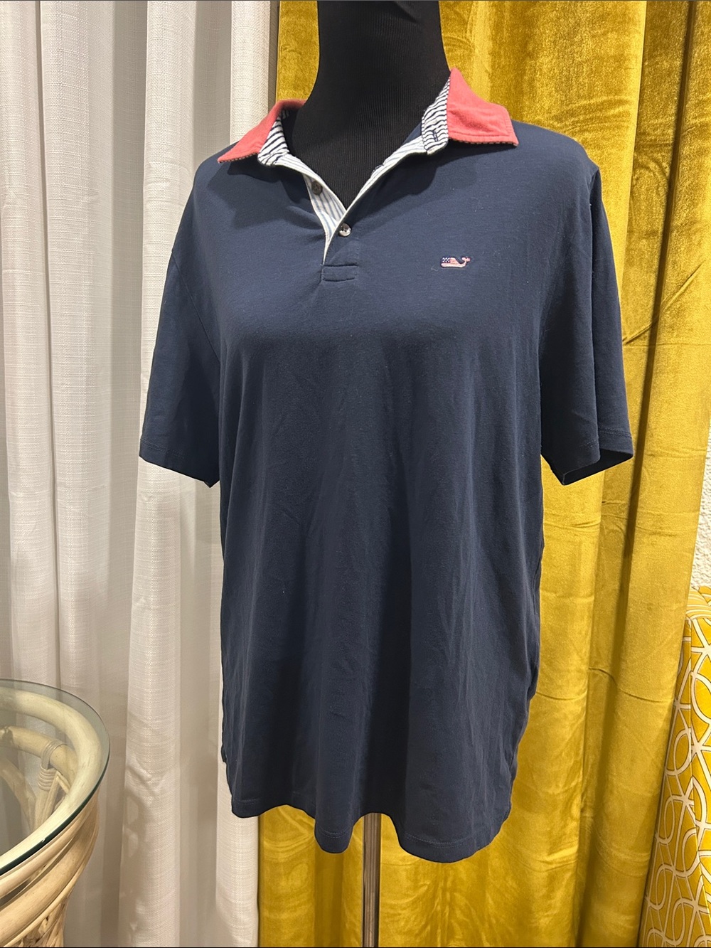 Vineyard Vines Navy Polo with Coral Collar
